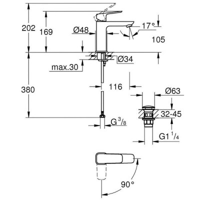 Змішувач для раковини Grohe Cubeo 1017570000 M-розмір, хром Змішувач для раковини Grohe Cubeo 1017570000 M-розмір, хром