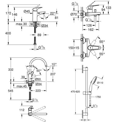 Набір змішувачів для ванни та кухні Grohe Bau Flow UA121640K1