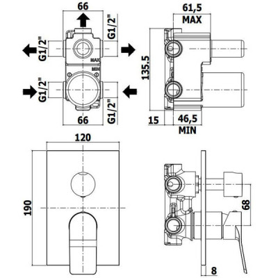 Змішувач прихованого монтажу для ванни/душу Paffoni Tilt TI019BO/M на 3 споживача, білий матовий Змішувач прихованого монтажу для ванни/душу Paffoni Tilt TI019BO/M на 3 споживача, білий матовий