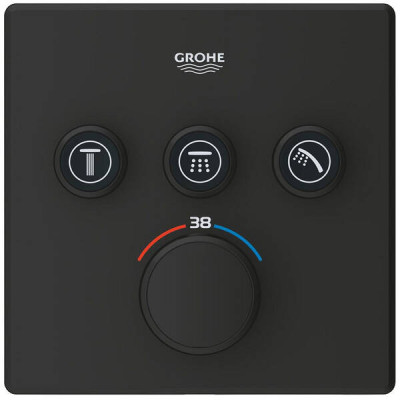 Змішувач прихованого монтажу для душу Grohe Grohtherm SmartControl 102167KF00 з термостатом на 3 споживачі, чорний матовий Змішувач прихованого монтажу для душу Grohe Grohtherm SmartControl 102167KF00 з термостатом на 3 споживачі, чорний матовий