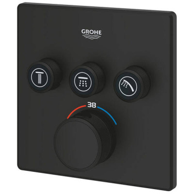 Змішувач прихованого монтажу для душу Grohe Grohtherm SmartControl 102167KF00 з термостатом на 3 споживачі, чорний матовий Змішувач прихованого монтажу для душу Grohe Grohtherm SmartControl 102167KF00 з термостатом на 3 споживачі, чорний матовий