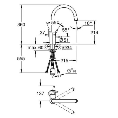 Змішувач для кухні Grohe Concetto 32663DC3 суперсталь Змішувач для кухні Grohe Concetto 32663DC3 суперсталь