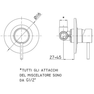 Змішувач прихованого монтажу для душу Paffoni Light LIG 010 NO 70 чорний матовий Змішувач прихованого монтажу для душу Paffoni Light LIG 010 NO 70 чорний матовий
