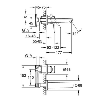 Змішувач прихованого монтажу для раковини Grohe BauEdge 20474001 хром Змішувач прихованого монтажу для раковини Grohe BauEdge 20474001 хром