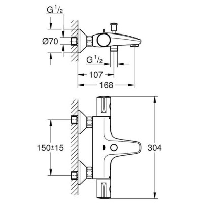Змішувач для ванни Grohe Grohtherm 800 1022032430 термостатичний Змішувач для ванни Grohe Grohtherm 800 1022032430 термостатичний
