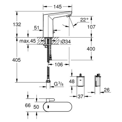 Змішувач для раковини Grohe Eurosmart Сosmopolitan E 36327002 інфрачервоний, хром Змішувач для раковини Grohe Eurosmart Сosmopolitan E 36327002 інфрачервоний, хром