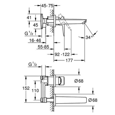 Змішувач прихованого монтажу для раковини Grohe BauLoop 20289001 хром Змішувач прихованого монтажу для раковини Grohe BauLoop 20289001 хром