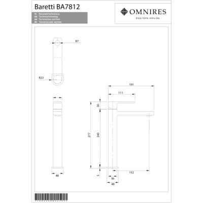 Змішувач для умивальника Omnires Baretti високий chrome (BA7812CR) Змішувач для умивальника Omnires Baretti високий chrome (BA7812CR)