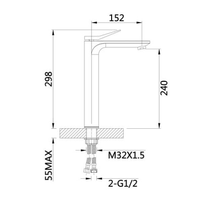 Змішувач для раковини Qtap Presto високий QTPRE269GRP45582 Graphite Змішувач для раковини Qtap Presto високий QTPRE269GRP45582 Graphite