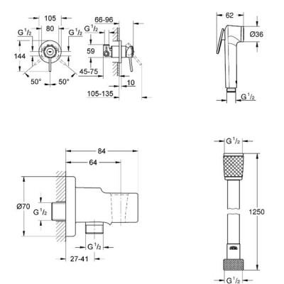 Гігієнічний душ Grohe Bau Classic UA11104802 зі змішувачем прихованого монтажу, хром Гігієнічний душ Grohe Bau Classic UA11104802 зі змішувачем прихованого монтажу, хром