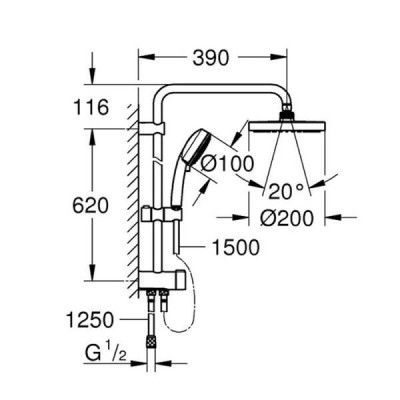 Душова система з перемикачем Grohe New Tempesta System 200 27389002 Душова система з перемикачем Grohe New Tempesta System 200 27389002