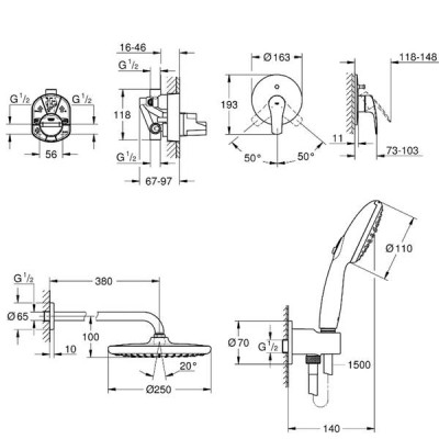 Душова система прихованого монтажу Grohe UA26415SC8 на 2 споживачі, чорний матовий Душова система прихованого монтажу Grohe UA26415SC8 на 2 споживачі, чорний матовий