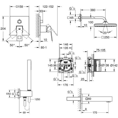 Душова система прихованого монтажу Grohe Eurocube Tempesta Cube 250 UA26417SC2 на 3 споживачі Душова система прихованого монтажу Grohe Eurocube Tempesta Cube 250 UA26417SC2 на 3 споживачі