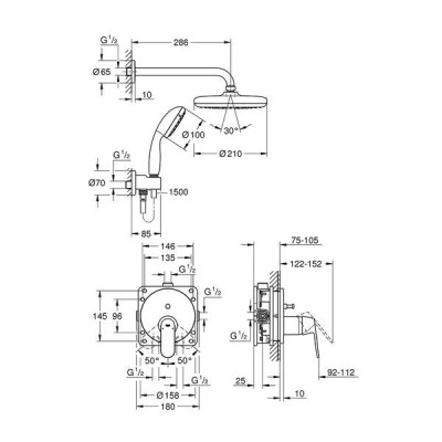 Душова система прихованого монтажу Grohe Eurosmart Cosmopolitan 25219001 із системою Tempesta 210 Душова система прихованого монтажу Grohe Eurosmart Cosmopolitan 25219001 із системою Tempesta 210