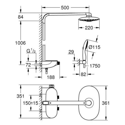 Душова система Grohe Rainshower System 26250000 SmartControl з термостатом Душова система Grohe Rainshower System 26250000 SmartControl з термостатом