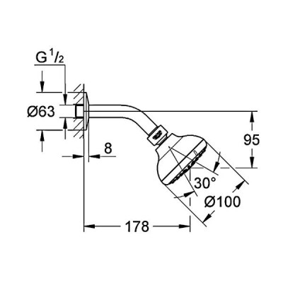 Верхній душ Grohe New Tempesta 26088001 з кронштейном Верхній душ Grohe New Tempesta 26088001 з кронштейном