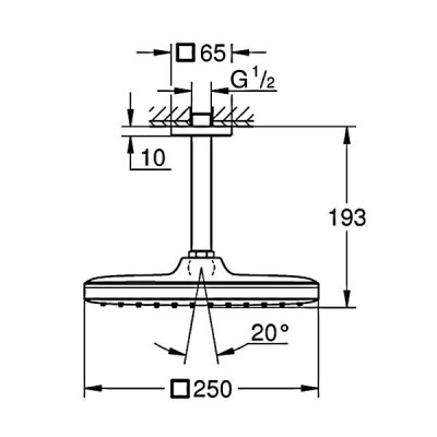 Верхній душ Grohe Tempesta 250 Cube 26688000 з кронштейном Верхній душ Grohe Tempesta 250 Cube 26688000 з кронштейном