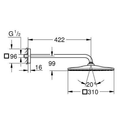 Верхній душ Grohe Rainshower 26564DC0 з тримачем 422 мм, суперсталь Верхній душ Grohe Rainshower 26564DC0 з тримачем 422 мм, суперсталь