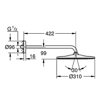 Верхній душ Grohe Rainshower 310 Mono 26558000 з кронштейном Верхній душ Grohe Rainshower 310 Mono 26558000 з кронштейном