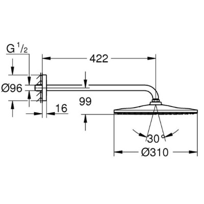 Верхній душ Grohe Rainshower Mono 310 26557000 з настінним тримачем 422 мм, 1 режим струменю Верхній душ Grohe Rainshower Mono 310 26557000 з настінним тримачем 422 мм, 1 режим струменю