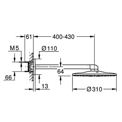 Верхній душ Grohe Rainshower 310 SmartActive 26475DC0 з кронштейном 430 мм, суперсталь Верхній душ Grohe Rainshower 310 SmartActive 26475DC0 з кронштейном 430 мм, суперсталь