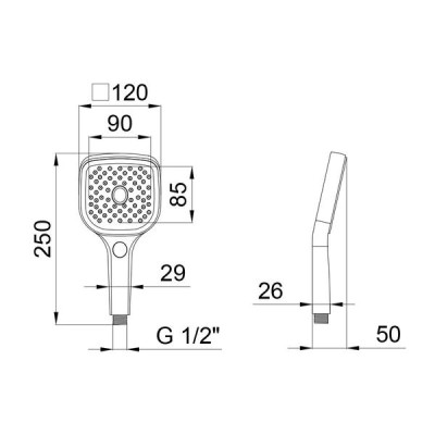 Лейка для ручного душа Qtap Rucni 120 мм прямоугольная QTRUCA120N3KCB Chrome