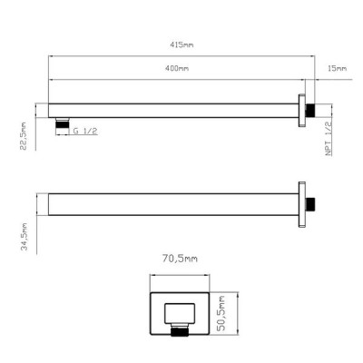 Кронштейн для верхнього душу Qtap Trubice 400 мм прямокутний QTTRU120BLM45929 Black Matt Кронштейн для верхнього душу Qtap Trubice 400 мм прямокутний QTTRU120BLM45929 Black Matt