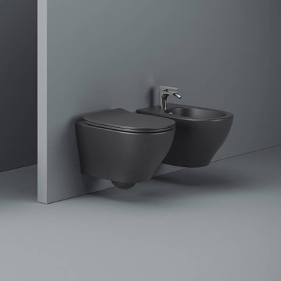 Унітаз підвісний ArtCeram TEN TEV006 17;00+TEA011 17 безобідковий з кришкою soft-close, чорний матовий Унітаз підвісний ArtCeram TEN TEV006 17;00+TEA011 17 безобідковий з кришкою soft-close, чорний матовий
