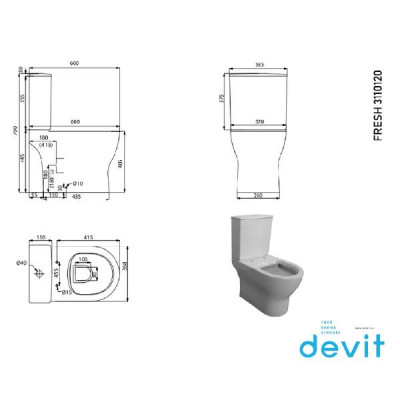 Унітаз-компакт DEVIT Fresh 3110120 безобідковий з тонкою кришкою soft close Унітаз-компакт DEVIT Fresh 3110120 безобідковий з тонкою кришкою soft close