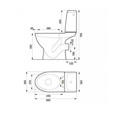 Унітаз-компакт Mito Eko E 011 ( CCKZ1008018067 / K07-160 ) із сидінням з дюропласту Унітаз-компакт Mito Eko E 011 ( CCKZ1008018067 / K07-160 ) із сидінням з дюропласту