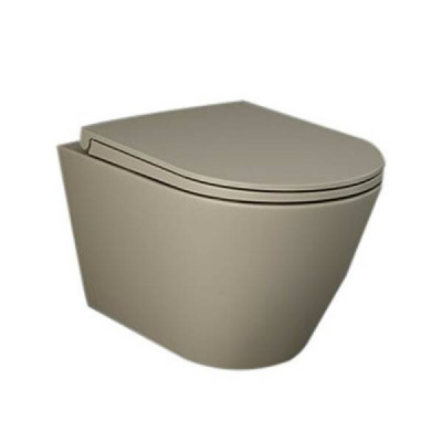 Унітаз підвісний RAK Ceramics FEELING RSTSC3901514 + RST23514 безобідковий із сидінням Soft Close, матовий капучіно