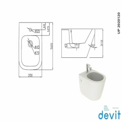Біде підвісне Devit Up 2020120 з покриттям Extra Clean Біде підвісне Devit Up 2020120 з покриттям Extra Clean