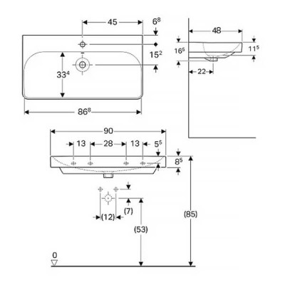 Раковина Geberit Smyle Square 500.251.01 90 см Раковина Geberit Smyle Square 500.251.01 90 см