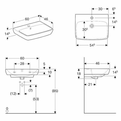 Раковина Geberit Selnova Square 500.300.01.7 60 см Раковина Geberit Selnova Square 500.300.01.7 60 см