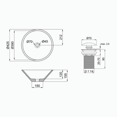 Раковина-чаша Qtap Amazon 425х425х155 White з донним клапаном QT0211K70W Раковина-чаша Qtap Amazon 425х425х155 White з донним клапаном QT0211K70W