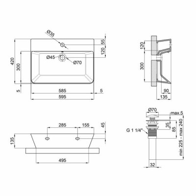 Комплект Qtap Virgo: Раковина підвісна прамокутна 600x420x140 мм White + Донний клапан PU02O Комплект Qtap Virgo: Раковина підвісна прамокутна 600x420x140 мм White + Донний клапан PU02O