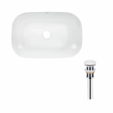 Комплект Qtap Robin: Раковина накладная прямоугольная 610x400x145 мм White + Донный клапан PU02
