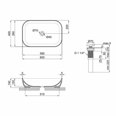 Комплект Qtap Robin: Раковина накладна прамокутна 610x400x145 мм White + Донний клапан PU02