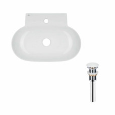 Комплект Qtap Cardinal: Раковина подвесная / накладная овальная 565х400х130 мм White + Донный клапан PU02
