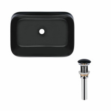 Комплект Qtap Scorpio: Раковина накладная прямоугольная 550х390х120 мм Matt Black + Донный клапан PU03