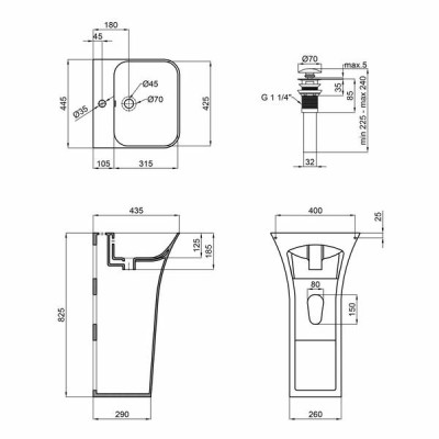 Комплект Qtap Crow: Раковина напольна моноблок 450x435x835 мм White + Донний клапан PU02O Комплект Qtap Crow: Раковина напольна моноблок 450x435x835 мм White + Донний клапан PU02O