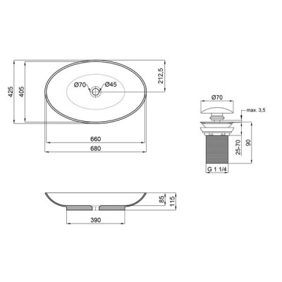 Раковина-чаша Qtap Dove 680х420х120 White с донным клапаном QT0611K160W Раковина-чаша Qtap Dove 680х420х120 White с донным клапаном QT0611K160W