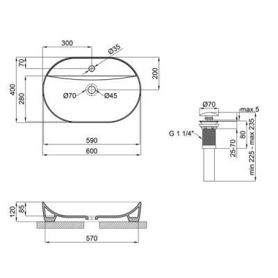 Раковина-чаша Qtap Scorpio 610x400x120 Matt black з донним клапаном QT142203MBMB Раковина-чаша Qtap Scorpio 610x400x120 Matt black з донним клапаном QT142203MBMB