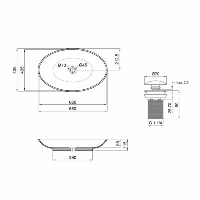 Комплект Qtap Dove: Раковина накладна овальна 680х420х120 мм White + Донний клапан PU02 Комплект Qtap Dove: Раковина накладна овальна 680х420х120 мм White + Донний клапан PU02