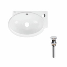 Комплект Qtap Leo: Раковина подвесная овальная правая 430x290x140 мм White + Донный клапан PU02O