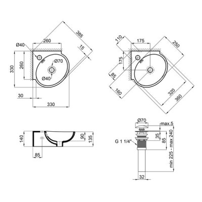 Раковина Qtap Leo 390x365x130 White з донним клапаном QT11115010W Раковина Qtap Leo 390x365x130 White з донним клапаном QT11115010W