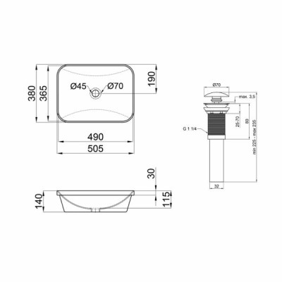 Комплект Qtap Scorpio: Раковина врезная прямоугольная 500х380х145 мм White + Донный клапан PU02 Комплект Qtap Scorpio: Раковина врезная прямоугольная 500х380х145 мм White + Донный клапан PU02