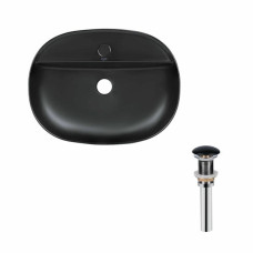 Комплект Qtap Scorpio: Раковина накладная овальная 505x385x120 мм Matt Black + Донный клапан PU03