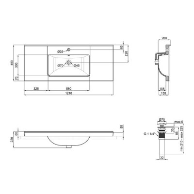 Раковина Qtap Albatross Q 1200х480х230 White з донним клапаном QT01115120QW Раковина Qtap Albatross Q 1200х480х230 White з донним клапаном QT01115120QW