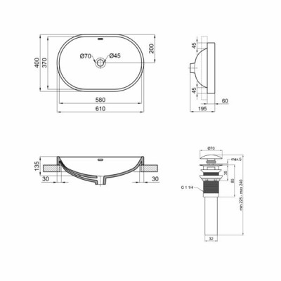 Комплект Qtap Leo: Раковина врізна овальна 590x400x170 мм White + Донний клапан PU02O Комплект Qtap Leo: Раковина врізна овальна 590x400x170 мм White + Донний клапан PU02O